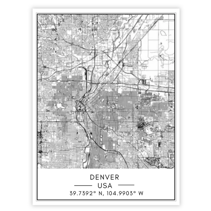 Denver City Map - Canvas Wall Art Painting