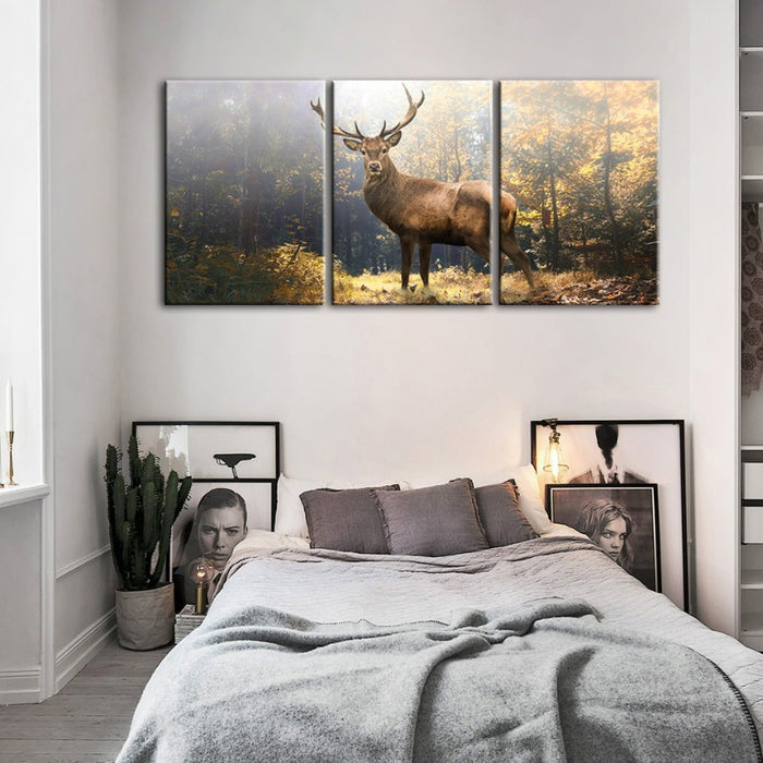 Majestic Deer in the Woods-Canvas Wall Art Painting 3 Pieces