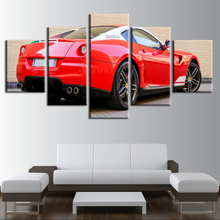 5 Piece Back Close Up Red Classic Car - Canvas Wall Art Painting