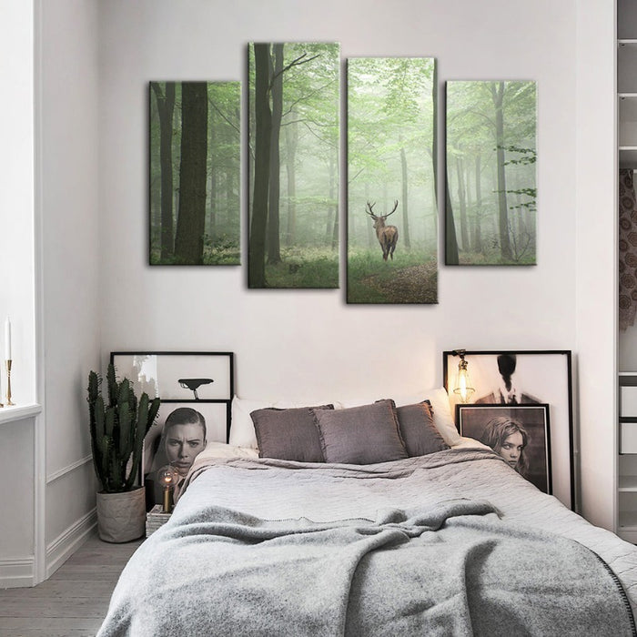 4 Piece Misty Mystical Deer in the Woods - Canvas Wall Art Painting