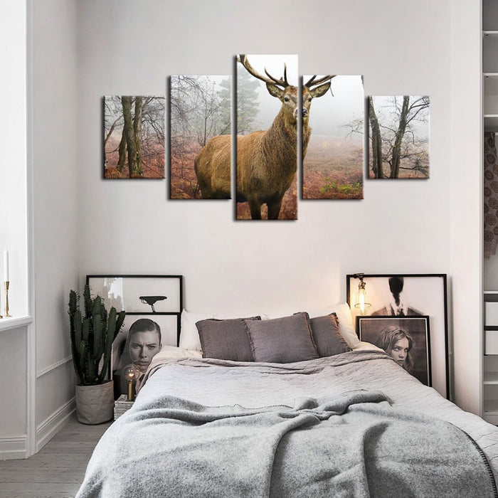 5 Piece Misty Fall Deer - Canvas Wall Art Paintings