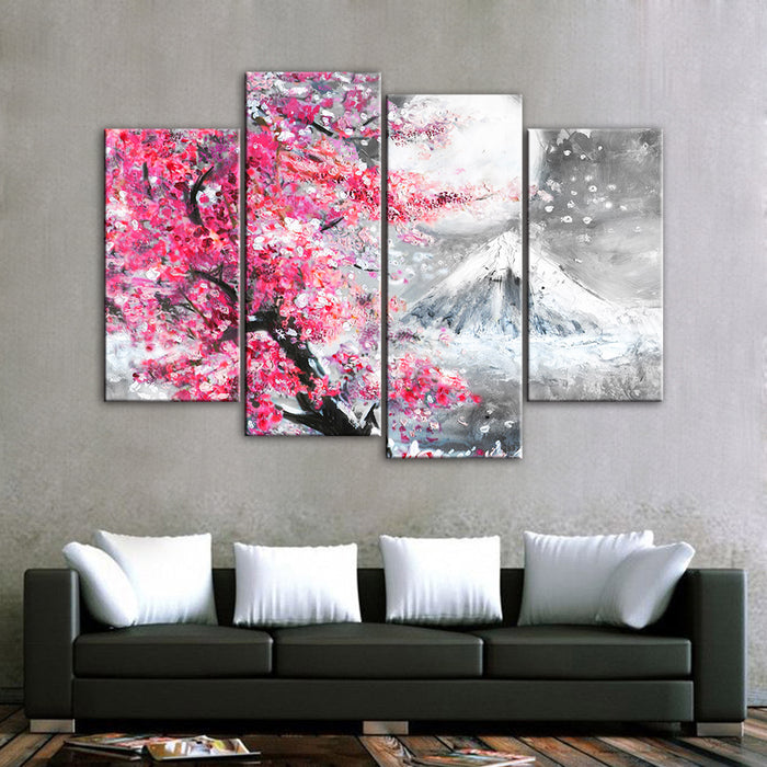 Pink Floral Mountain - Canvas Wall Art Painting