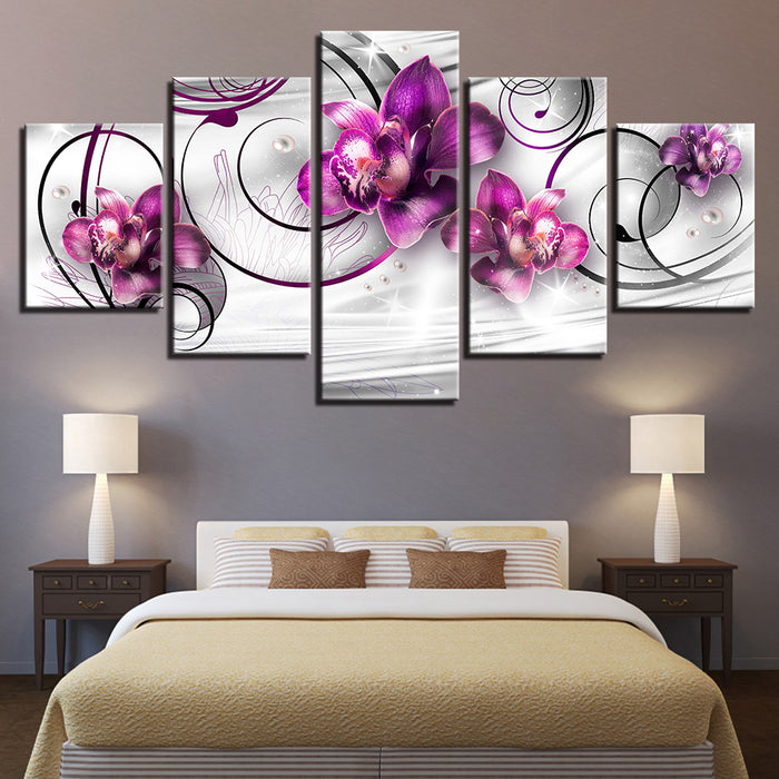 Swirling Purple Orchids 5 Piece - Canvas Wall Art Painting