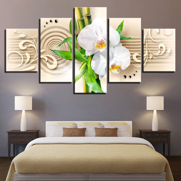 Tranquil White Orchids 5 Piece - Canvas Wall Art Painting