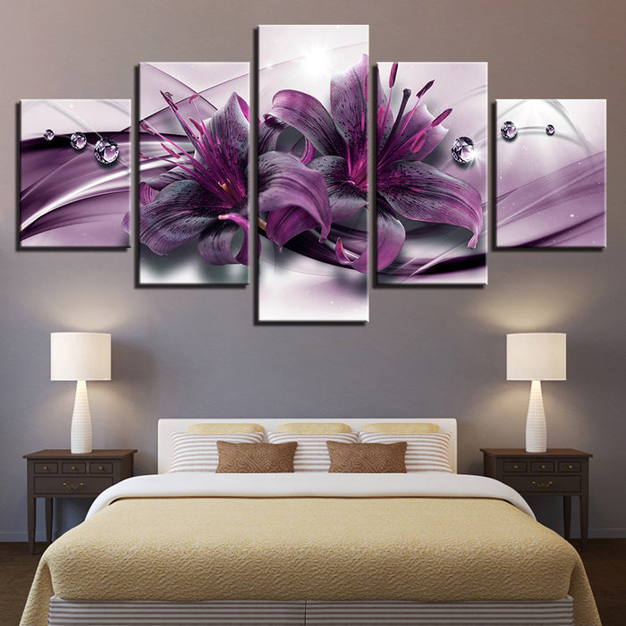 Profound Purple Lilies 5 Piece - Canvas Wall Art Painting