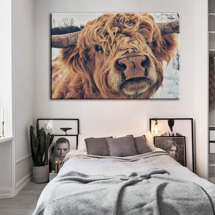 Close Up Brown Cow - Canvas Wall Art Painting