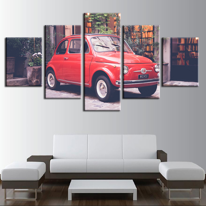5 Piece Red Mini Vintage Car - Canvas Wall Art Painting
