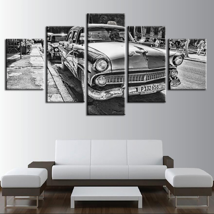 5 Piece Black & White Vintage Car - Canvas Wall Art Painting