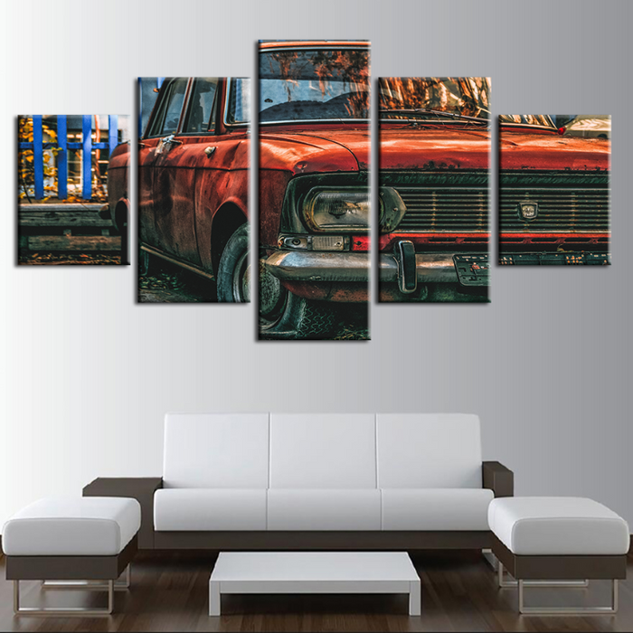 5 Piece Red Dented Vintage Car - Canvas Wall Art Painting