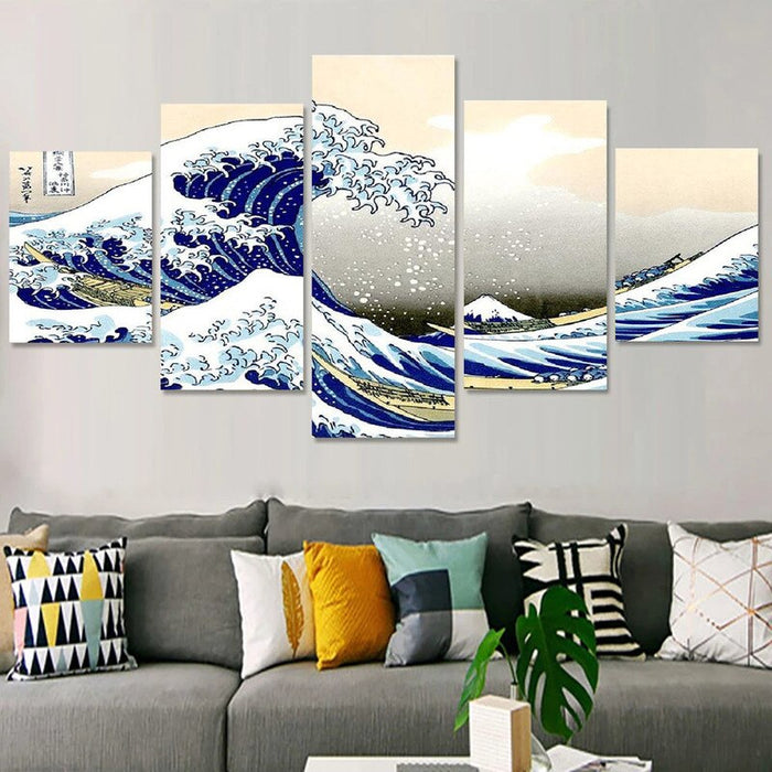 5 Piece Hokusai Kanagawa Big Flyer - Canvas Wall Art Painting