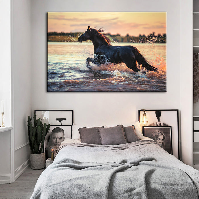 Running Horse in Water- Canvas Wall Art Painting