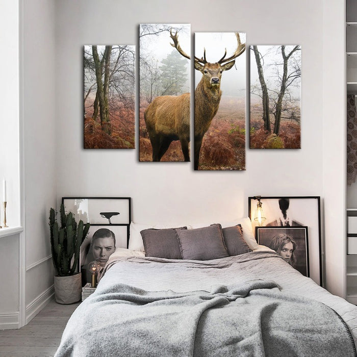 4 Piece Misty Fall Deer - Canvas Wall Art Painting