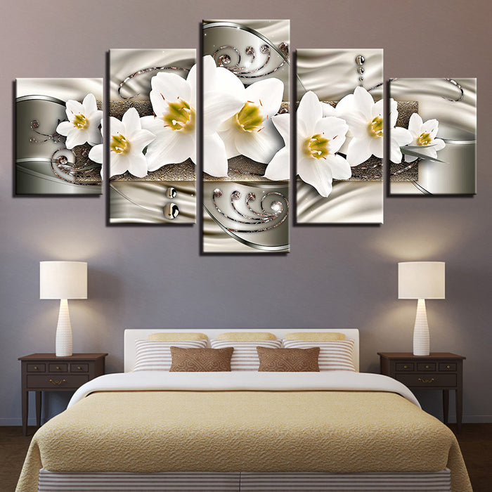 Classy White Flowers 5 Piece - Canvas Wall Art Painting