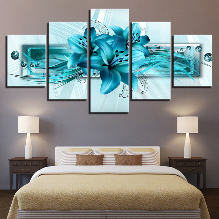 Vivid Blue Lilies 5 Piece - Canvas Wall Art Painting