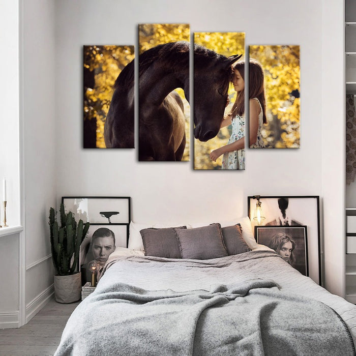 4 Piece Friendship Between a Girl and Horse - Canvas Wall Art Painting