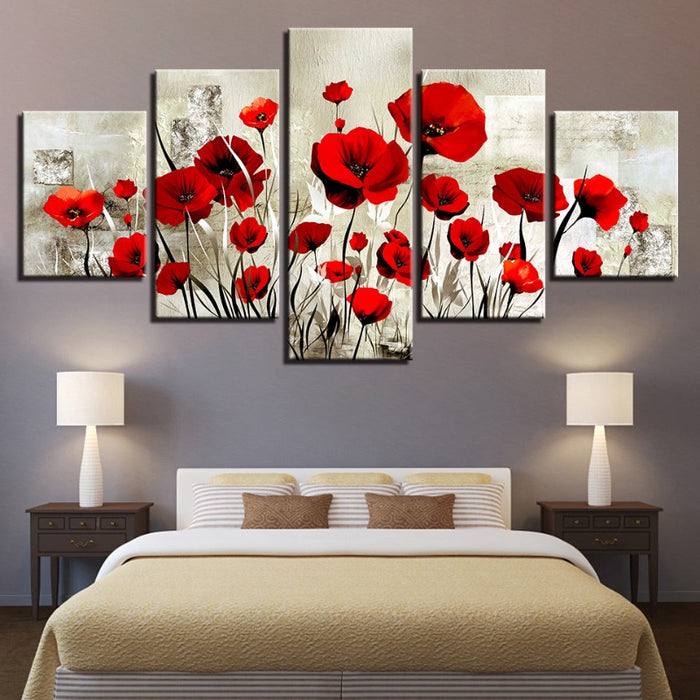 5 Piece Red Tulip Flower - Canvas Wall Art Painting