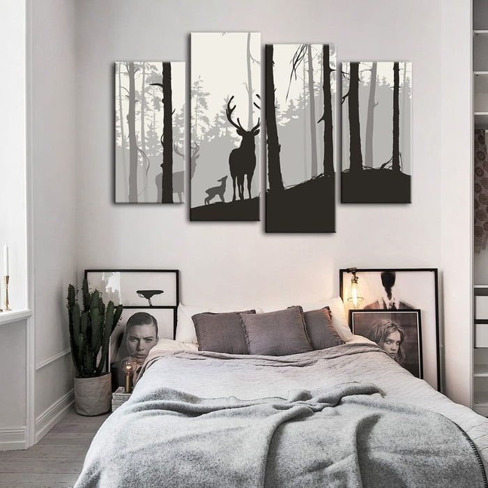 4 Piece Silhouette Deer Family - Canvas Wall Art Painting