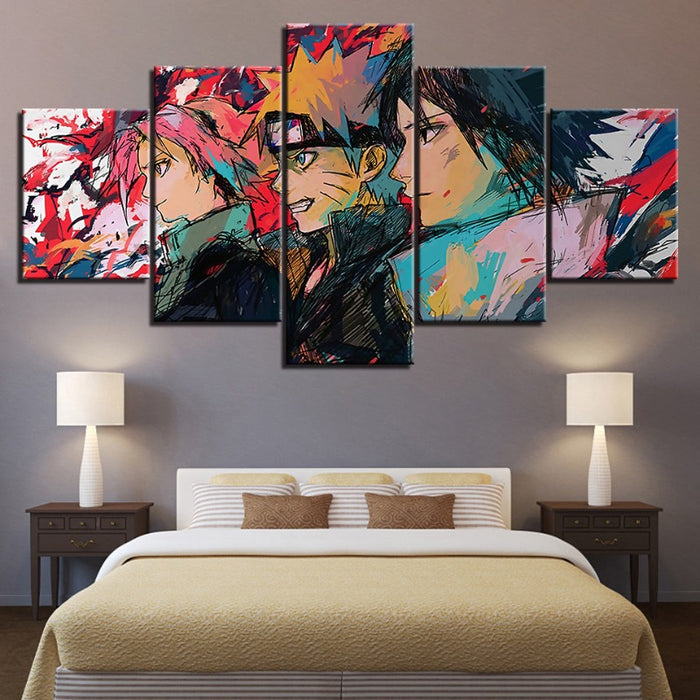 Naruto Anime Drawing- 5 Piece Canvas Wall Art Painting