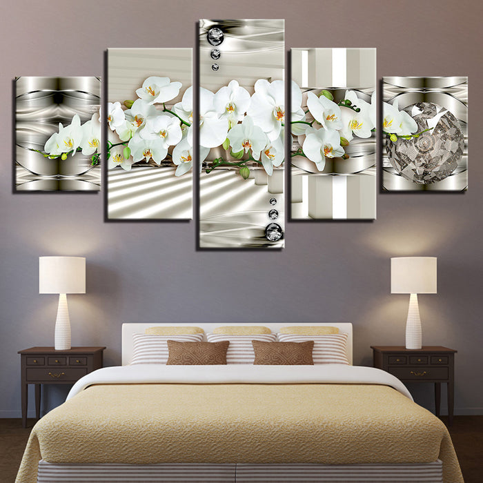Modern White Orchids 5 Piece - Canvas Wall Art Painting