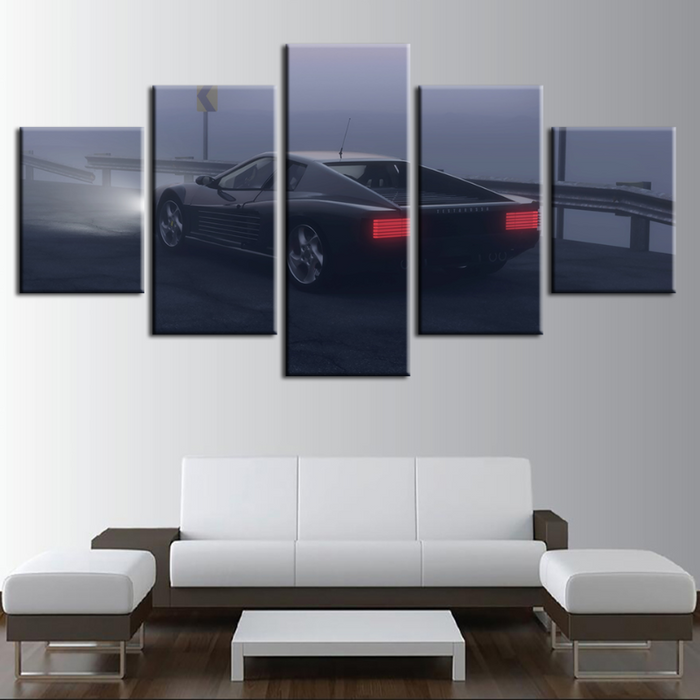5 Piece Classic Night Time Car - Canvas Wall Art Painting