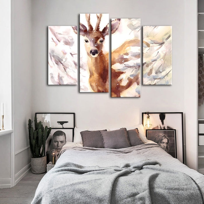 4 Piece Young Elegant Deer - Canvas Wall Art Painting