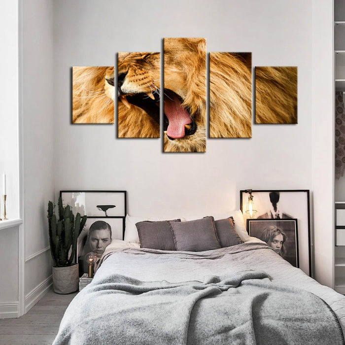 5 Piece Enraged Lion's Roar - Canvas Wall Art Painting