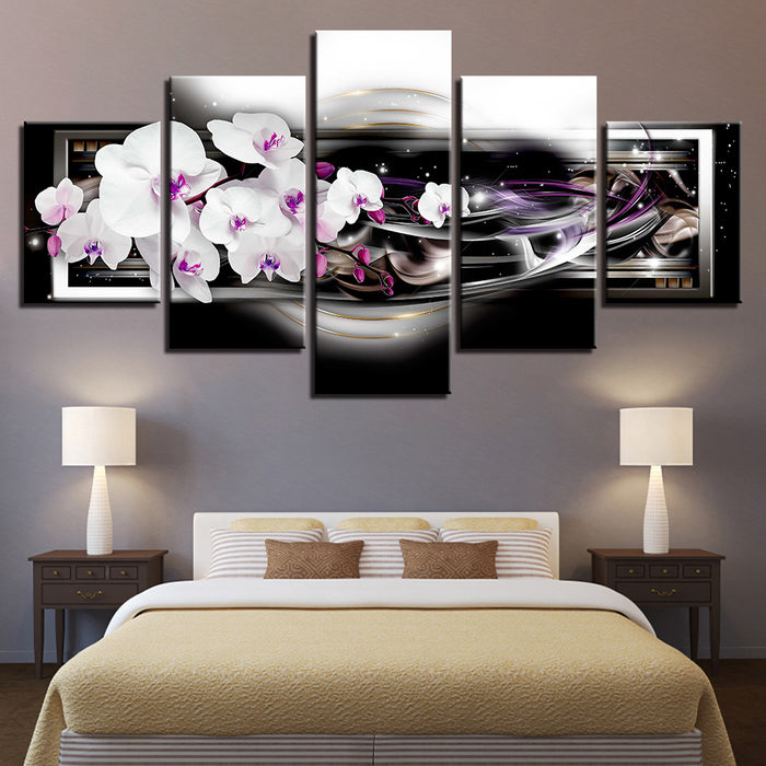 White And Purple Ripple Orchids 5 Piece - Canvas Wall Art Painting