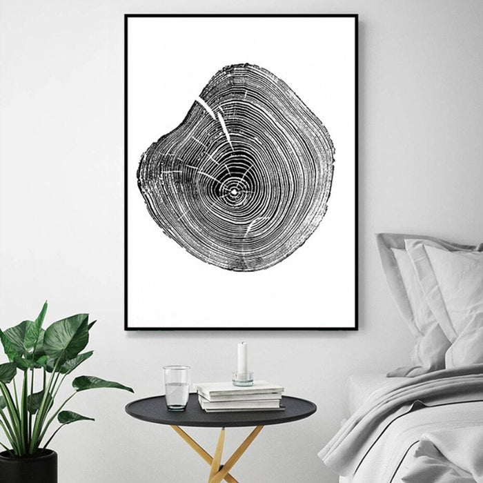 Tree Annual Rings Black and White - Canvas Wall Art Painting