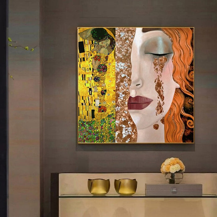 Gustav Klimt Golden Tears and Kiss Girl - Canvas Wall Art Painting