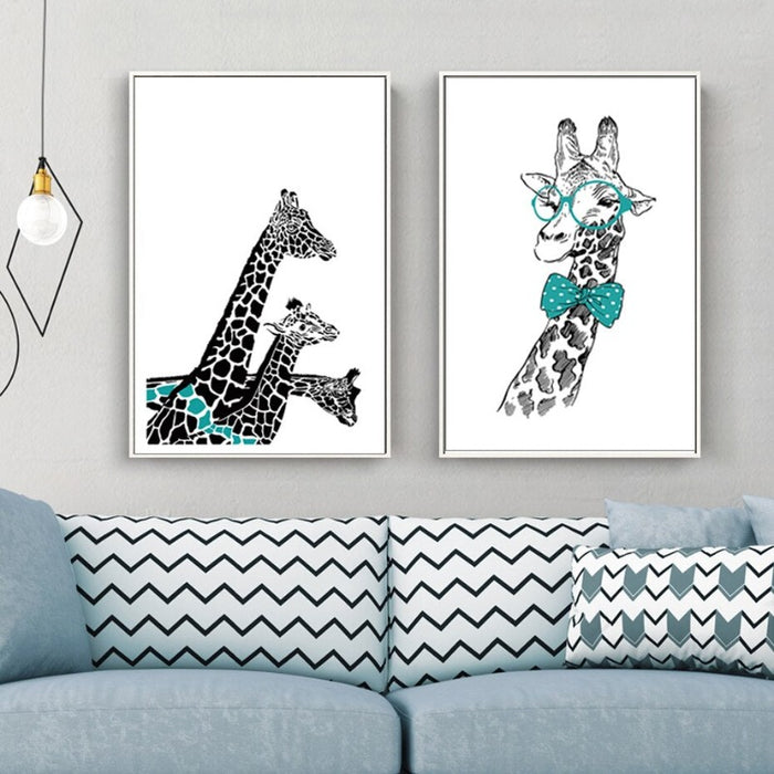 Minimalist Animals Giraffe Tie Nordic Poster - Canvas Wall Art Painting