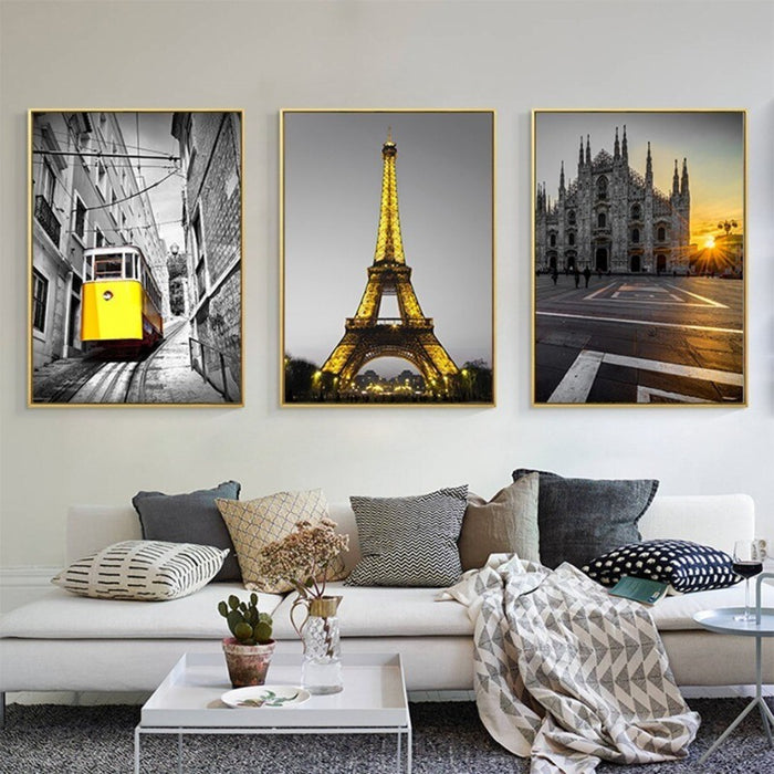 Vintage City Landscape Yellow Poster And Print On