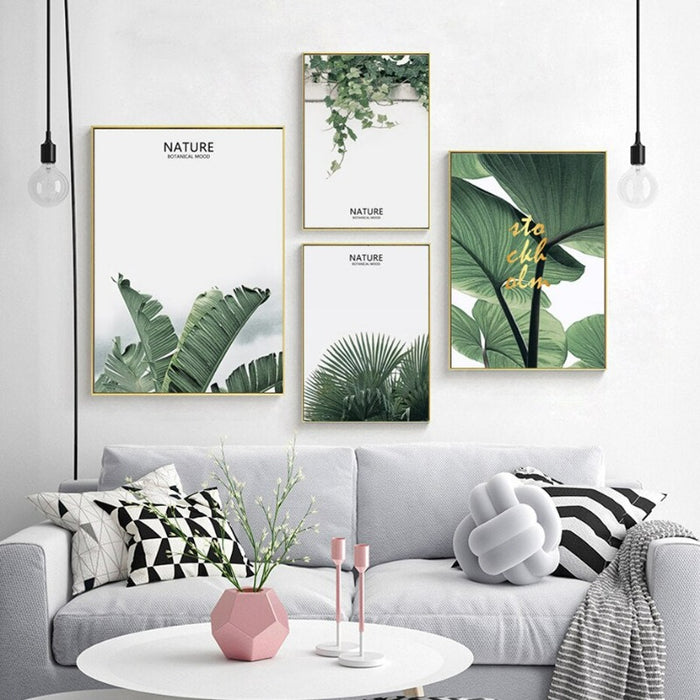 Nordic Nature Tropical Green Leaf - Canvas Wall Art Painting