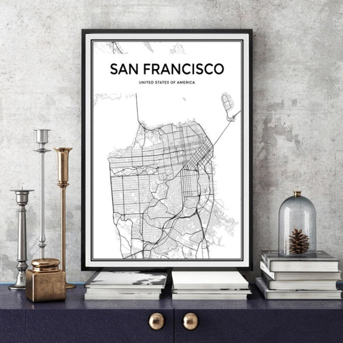 San Francisco City Map - Canvas Wall Art Painting