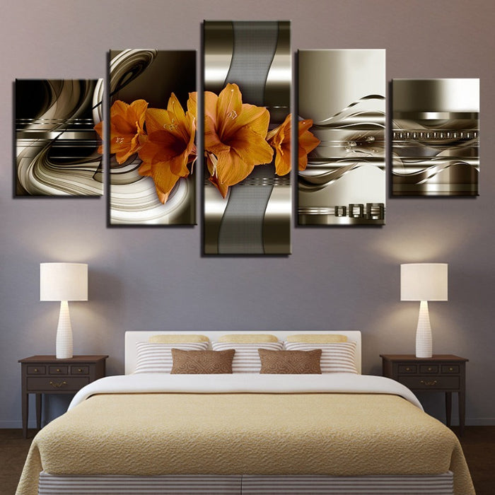 5 Piece Brown Undertone Yellow Flower - Canvas Wall Art Painting