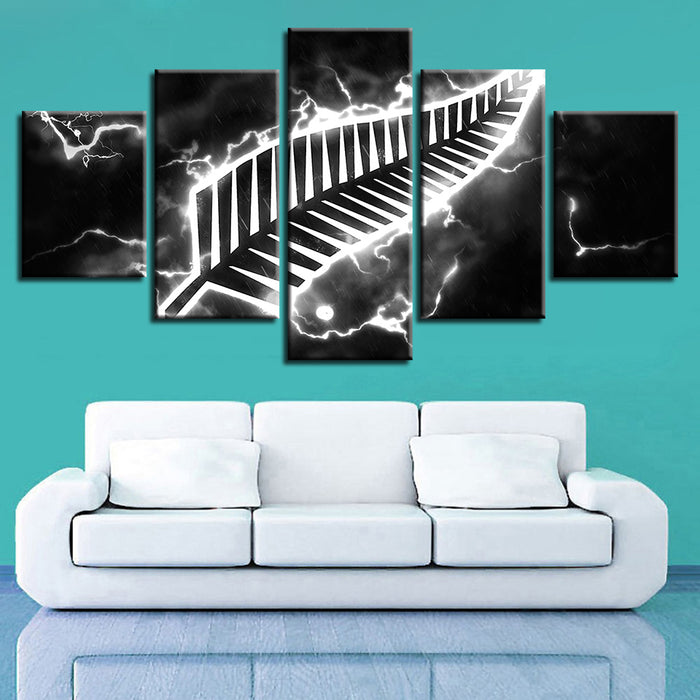 Black Thunder Feather 5 Piece - Canvas Wall Art Painting