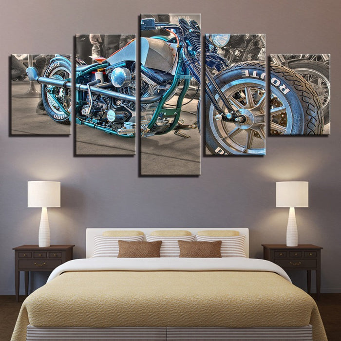 5 Piece Close Up Blue Rider Bike - Canvas Wall Art Painting