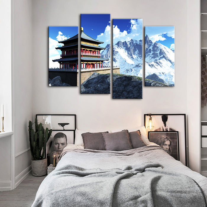 Temple In The Mountains 4 Piece - Canvas Wall Art Painting