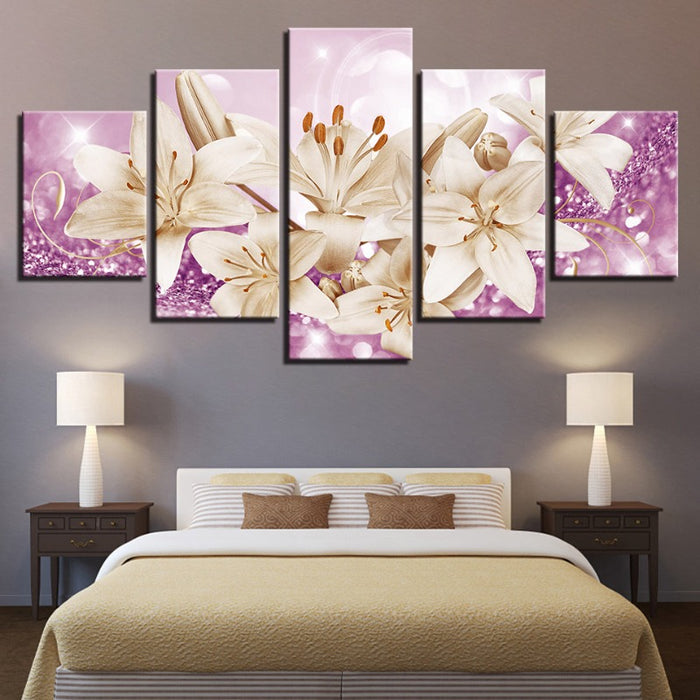 Bedazzled Rose Gold Lilies 5 Piece - Canvas Wall Art Painting