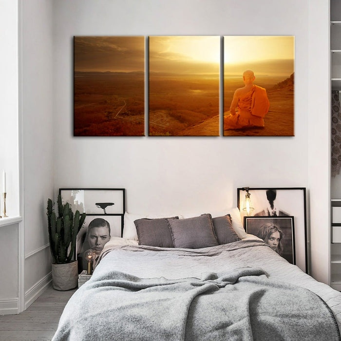 Tranquil Cliffside Sunset-Canvas Wall Art Painting 3 Pieces