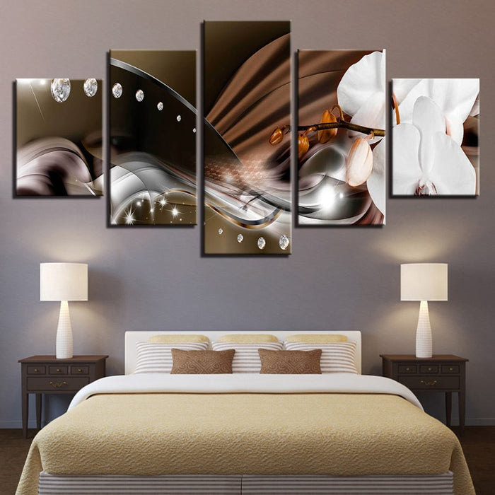 5 Piece Metallic Background Close Up Flower - Canvas Wall Art Painting