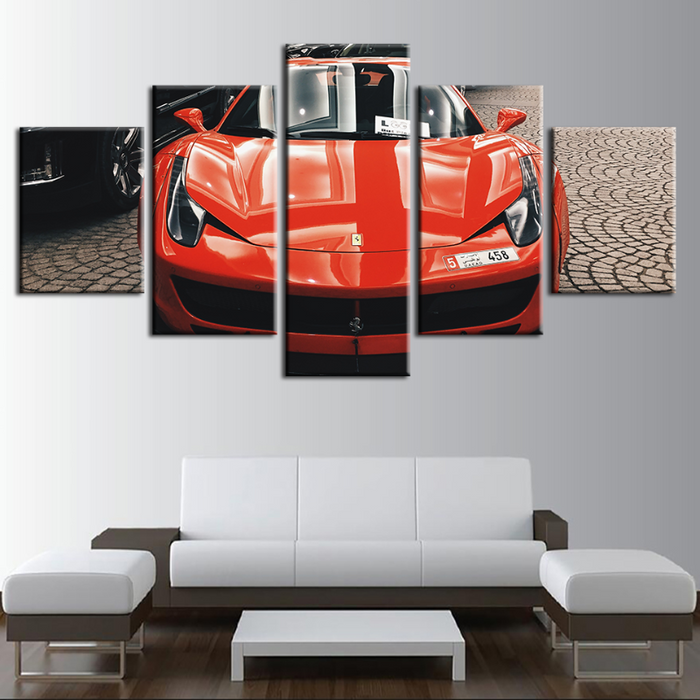 5 Piece Front Close-Up Red Classic Car - Canvas Wall Art Painting