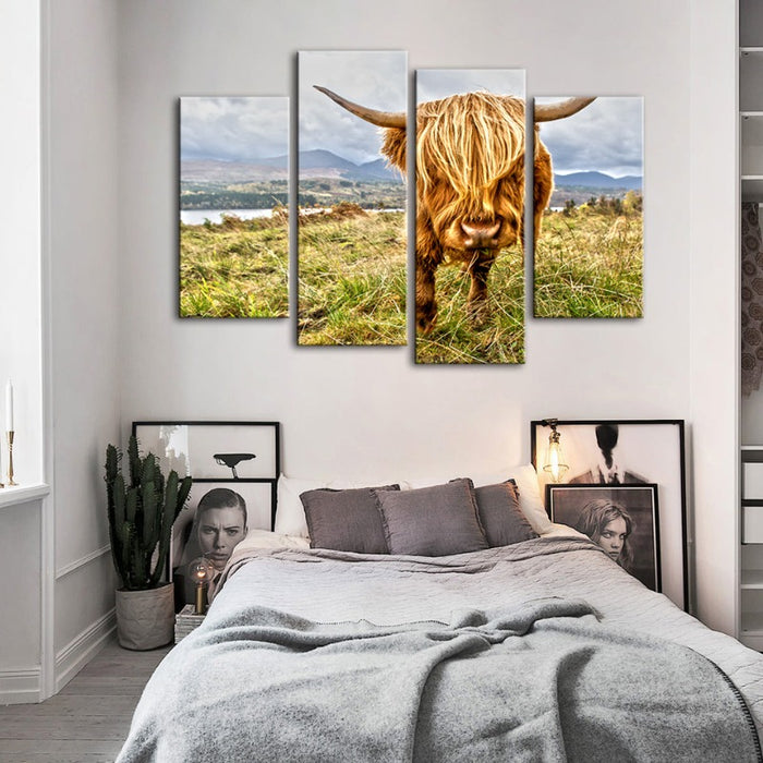 4 Piece Cute Wild Cow - Canvas Wall Art Painting