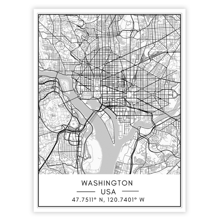 Washington City Map - Canvas Wall Art Painting