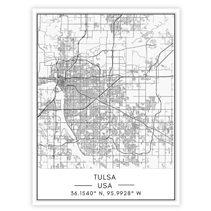 Tulsa City Map - Canvas Wall Art Painting