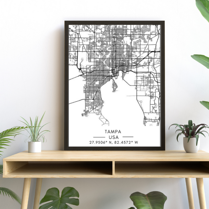 Tampa City Map - Canvas Wall Art Painting