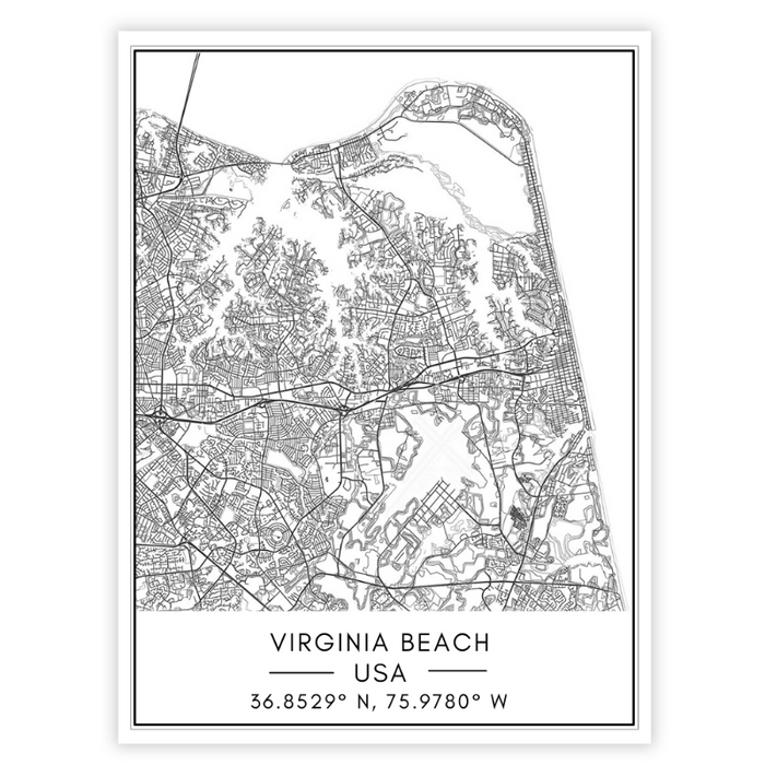 Virginia Beach City Map - Canvas Wall Art Painting