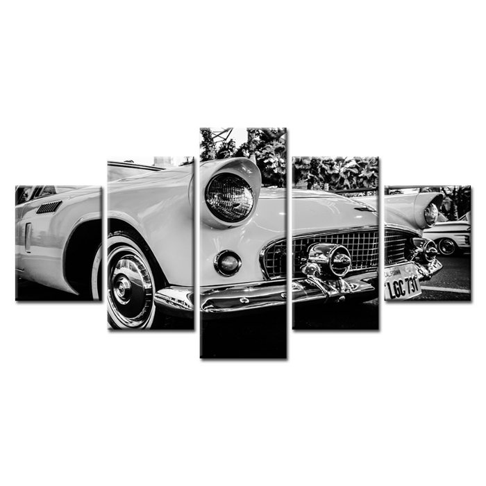 5 Piece White Vintage Classic Car - Canvas Wall Art Painting