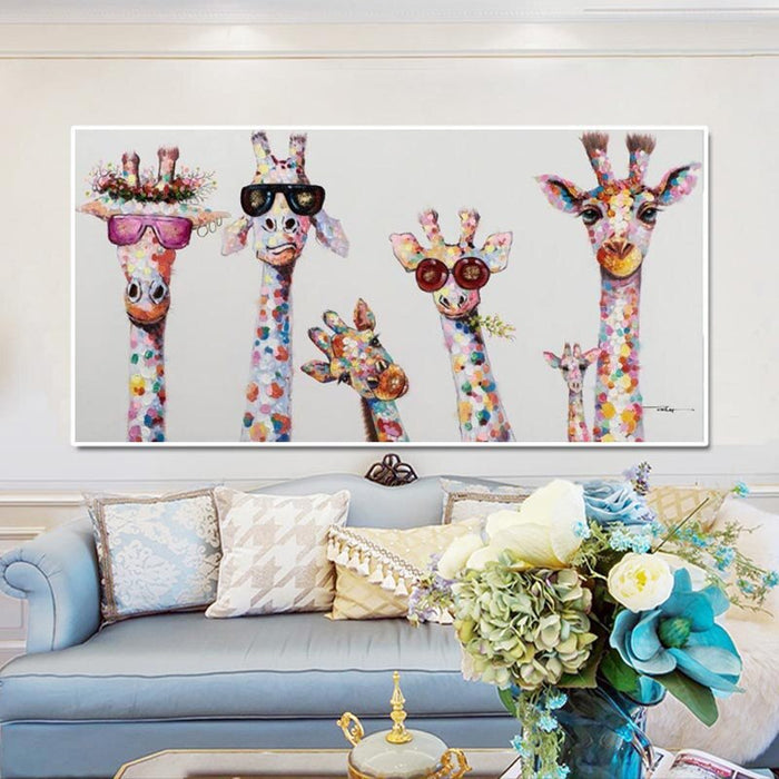 Cartoon Giraffes - Canvas Wall Art Painting