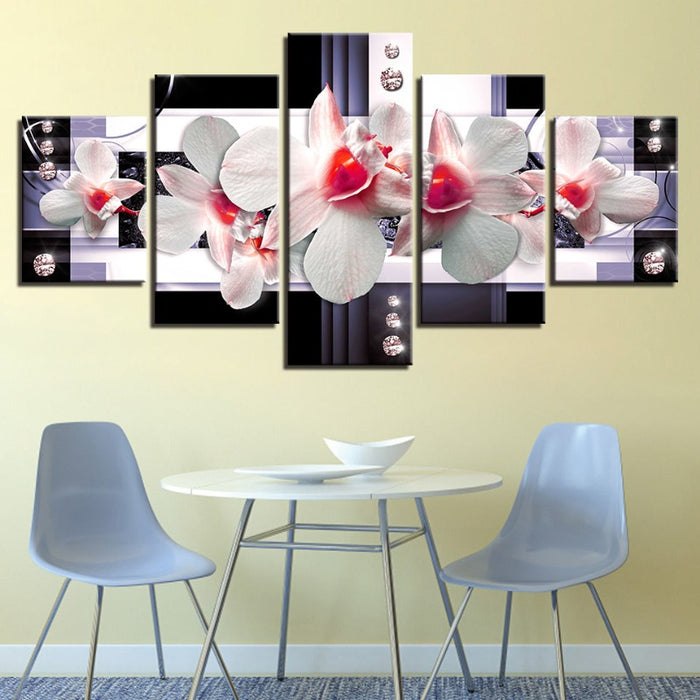 5 Piece Red Hue White Flower - Canvas Wall Art Painting