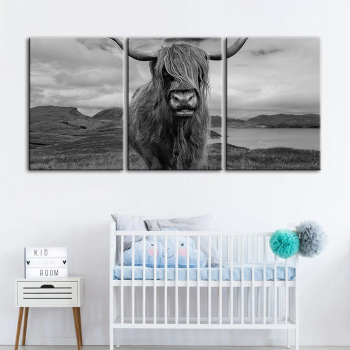 Black and White Cow-Canvas Wall Art Painting 3 Pieces